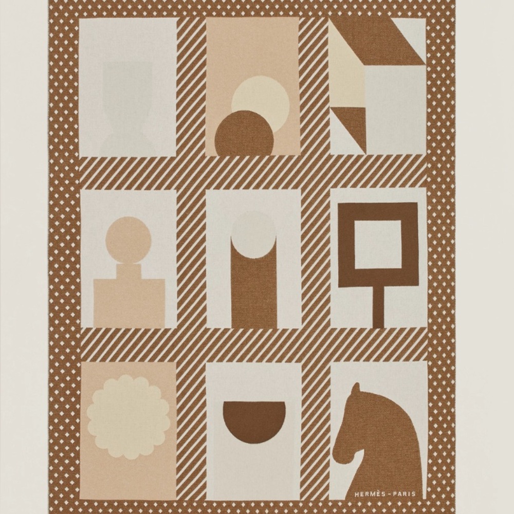 Hermes Brown and Cream Geometric Throw Blanket; Les Objets du Faubourg blanket